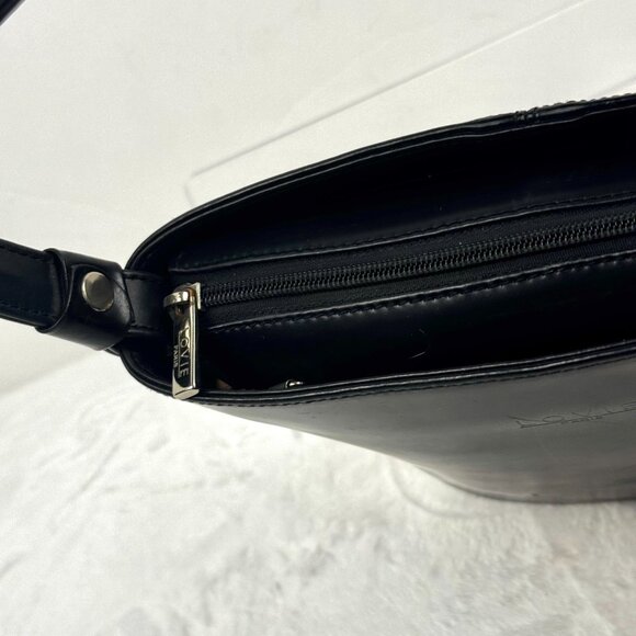 Lovie Paris Black Leather Small Shoulder Bag Purse Zip Closure Y2K Vintage Made - Picture 3 of 16